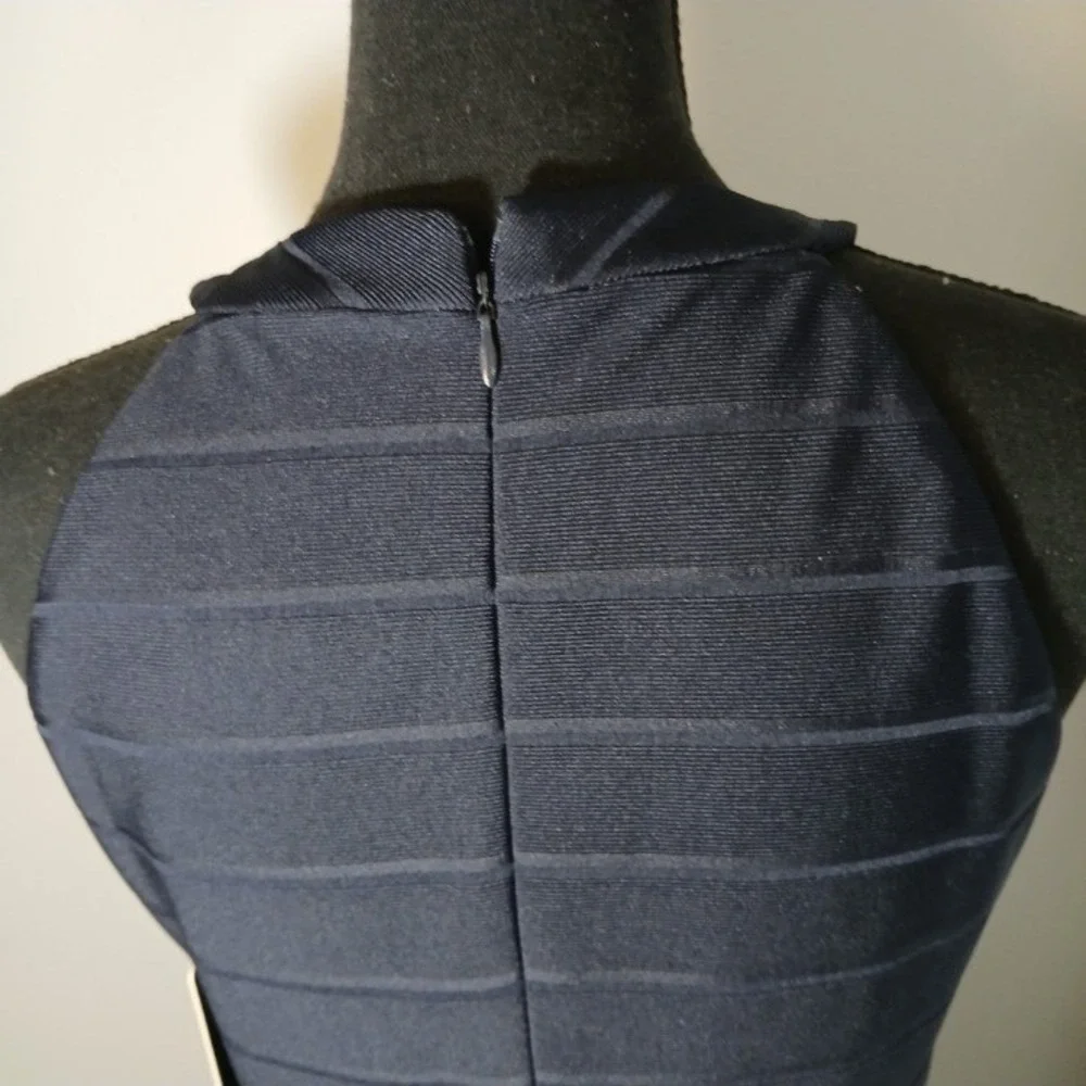 Guess Navy Blue Halter Lattice Neck Bandage Flare Cocktail Dress GDKP2467 Size 8 - Picture 7 of 13